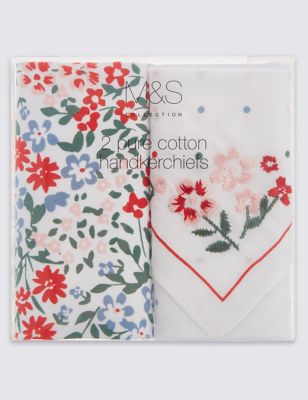 2 Pack Pure Cotton Floral Handkerchiefs